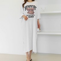 뉴욕베어 옆트임 반팔 롱원피스 임부복 66 77사이즈 오버핏 홈웨어