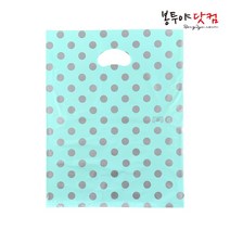 봉투야닷컴 HDPE 35호 (35x44cm) 100장 비닐쇼핑백 비닐봉투 옷봉투 의류봉투 손잡이봉투 링봉투, 도트-민트실버