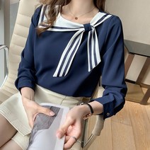 [오늘발송] 스타일아유 마린 리본퍼프 블라우스