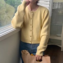 라운드넥 가을 겨울 하트 금장단추 울 니트 크롭 가디건 11color