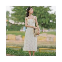 와이케이하우스 여성용 원피스 배송 2021 년 여름 달콤하고 나이를 줄이는 나비 매듭 꽃 무늬 슬링 드레스 첫사랑 8017_70274