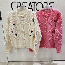 [끄레아또레] 귀여운 꽃송이 라운드 박시한 니트 가디건