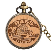 20대남자시계 여자친구100일선물 특이한손목시계 베이스 낚시 새겨진 라운드 나무 청동