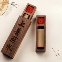 원목 인감 도장 보관함 케이스 나무 상자 인주 레터링, 플립 커버 12x4.5x3.5cm