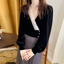드레스날다 시선집중 랩스타일 레이스 벨벳 블라우스(mbl1447)