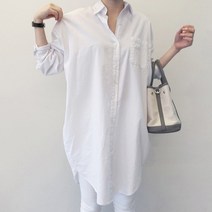 2컬러 무지 뒤트임 기본 베이직 여성 롱셔츠 LK-S003