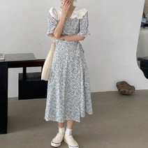 해외청순한 루즈핏 린넨 여행 시폰 롱 원피스 여름여친룩 데이트 일상 바캉스 바다 해변 복고풍 우아한 레이스