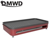 전기 그릴 와이드 고기굽는 기계 생선구이기 불판 잔치팬 대형 110v220v 무연 바베큐 케밥 회전 스토브 불고기 철판 구이 바베큐 붙지 않는 프라이팬 꼬치 철판, 빨간색, 우리를
