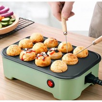 맛있는 타코야끼 만들기 셀프 미니 타코야키팬 기계 메이커 간식 만들기 12구, 그린, 두껑 미포람, 1개