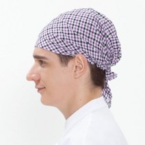 체크 두건 퍼플 위생모자 주방모자 조리모자 주방두건 업소용