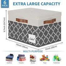 GhvyenntteS 패브릭 통 3개의 손잡이가 있는 선반용 대형 보관 바구니.. 정품보장, Large-6 Pack, Grey Lattice-6 Pack