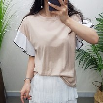 제이후 여름 라운드 마 린넨 날개 소매 예쁜 프릴 반팔 티셔츠