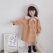 봄 가을 여아 북유럽풍 더블자켓 셔츠 원피스 패셔너블 패피 인싸템 어린이집 유치원 등원룩 실외복 생일파티 가을외출룩 등원룩(90-130사이즈)