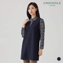 [크로커다일레이디] 패턴 배색 롱 블라우스 티셔츠_CL0FTS111