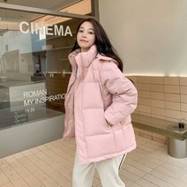 여성숏패딩 오리털 꾸안꾸 후드패딩, XL 핑크