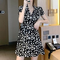 나바바 NO164 브이넥 카라 플라워 쉬폰 원피스