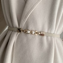 여성 원피스 코트 진주 장식 허리 벨트 스트랩 베이지