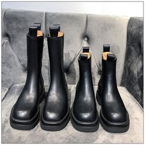 신스토어 여성 가죽 통굽 키높이 첼시 마틴 미드 하이 2종 부츠