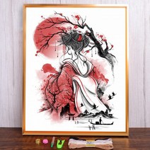 보석십자수 창업 도구 일본어 게이샤 인쇄 캔버스 11CT 크로스 스티치 전체 키트 자수 그림 뜨개질 수공예, HMA65925_30x40cm_11CT 면사