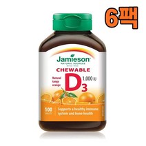 Jamieson 자미에슨 비타민D3 1000IU 감귤맛 100츄어블정, 6팩