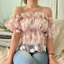 플럼마켓 / 플라워 프릴 오프숄더 블라우스 프릴블라우스