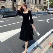 잇츠스타일 스퀘어넥 벨벳 미디원피스