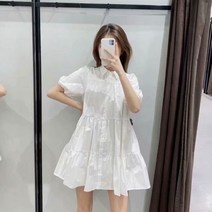 ZARA 여름 퍼프 소매 프렌치 스위트 셔츠 칼라 슬림 화이트 요정 첫사랑 공주 드레스 여성