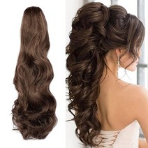 Cybelleza 포니테일 익스텐션 롱 컬리 웨이브 클로 클립 포니테일 익스텐션 45.7cm(18인치) 포니 테일 클립 헤어 익스텐션 포니테일 합성 헤어피스 여성용 골든 브라운, Curly 18 Inch, Dark Brown Light Auburn