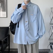 남성 긴 소매 셔츠넥타이 일체형 가을 루즈핏 카라 넥 프레피룩 교복 스타일 남자 고등학생