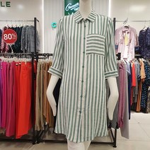 크로커다일레이디 멋스러운 마(린넨) 레이온 소재 루즈핏 스트라이프 셔츠형 롱 블라우스 뉴코아 인천점