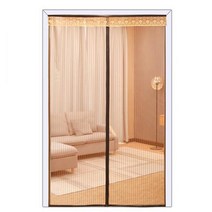 SKANDSALO 출입구 붙이는 모기장 방충망 방 문 창문 자석 자동 방충 커튼 문발 바란스 부착, 100x220+커피테두리+세로줄무늬커피샤