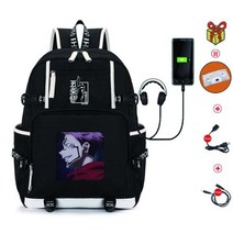애니메이션 주주쓰 가이젠 배낭 십대 학교 가방 다기능 USB 충전 가방 남성 여성 여행 노트북 가방 배낭 Mochila