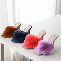 런슈즈 여성 밍크털 하이힐 슬리퍼 빅사이즈 가을 겨울 퍼 뮬