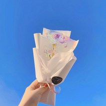 어도러블플레르 시들지않는꽃 홀로그램장미 한송이꽃다발 기념일꽃 생일선물 여친선물 커플선물 조화꽃다발 크리스탈장미 유리장미, 세송이/하늘