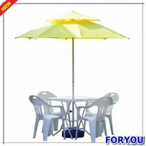 ForU762 튼튼한 야외용 4인용 파라솔세트 대 노랑 받침포함 파라솔테이블 파는곳, 원형_파랑-흰색