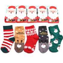 오른발왼발 새실캐롤 5족 아동 크리스마스 산타 선물 양말 세트 유아 어린이집 남아 여아