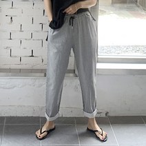 애플망고샵 여성 면바지 배기 스판 잔스트라이프 밴딩팬츠 오버핏 캐주얼 긴면바지