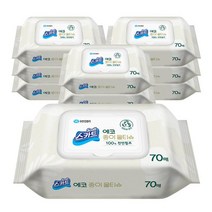 유한킴벌리 친환경 천연펄프 에코 물티슈 캡형 70매 9개, 1세트