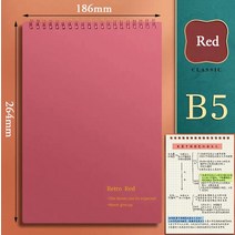 노트북 A5/B580 매 쓰기 종이 격자 책 학교 사무실 체크 무늬 플래너 메모장 의제 /24 플립 북, [09] B5 Red Grid