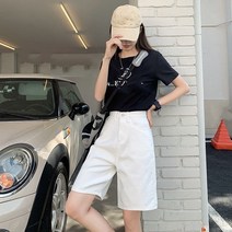 여성 일자 데님 반바지 5부 팬츠 하이웨이스트 와이드 학생바지