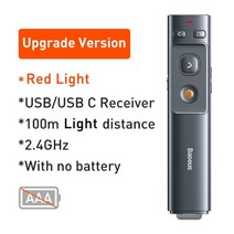 baseus 2.4ghz 무선 표자 원격 컨트롤러 red light pen usb 10, 빨간색 배터리 유형