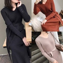 겨울대비 여자 기모 하객룩 연말모임 파티 데이트 허리끝 골지 롱 원피스