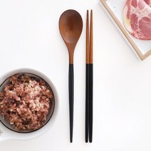오반자이 천연 옻칠 마카롱 우드 수저 세트 북유럽감성 나무수저세트 깔끔한수저세트, 오반자이 마카롱 수저세트[투톤블랙]