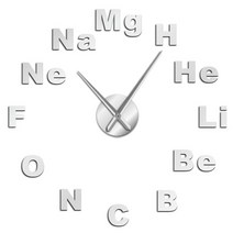 원소주기율 공대생 Periodic Table of Elements DIY Giant Wall Clock Chemistry Science Mirror Stickers, 01 Silver_02 37 Inch