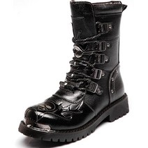 바이크부츠가죽 오토바이 부츠 남성용 중반 송아지 스노우 밀리터리 컴뱃 고딕 벨트 펑크 2022, [02] 6.5, 01 Black