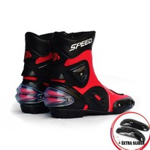 오토바이 레이싱 전문 부츠 스피드 바이커 신발 라이딩 보호 장비 가죽 부츠 신발, 44, 레드-숏