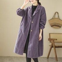 코듀로이 코트 여성 가을 겨울 빈티지 루즈핏 빅사이즈 기질 롱 트렌치코트 FC4814
