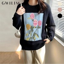 귈림 플라워 포인트 라운드넥 니트 GAWKN004P