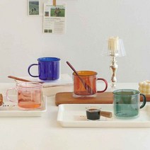 이중 글라스 머그컵 350ml 4컬러 이중유리컵 유리머그 유리머그컵 더블월컵 더블월글라스 더블월머그 커피머그 라떼머그 티머그 요거트볼 시리얼볼 디저트볼, 블루