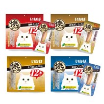 이나바 챠오 야끼가츠오 야끼가다랑어 통살 4종 대용량 12p 고양이 촉촉 통살 간식, [QSC-22] 야끼가츠오 해물믹스 (12p)